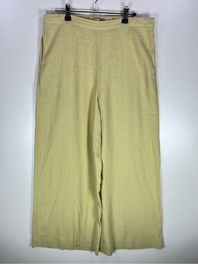 Free People Days End Pull on Pants Cropped Linen Blend Wide Leg M Silent Lime
